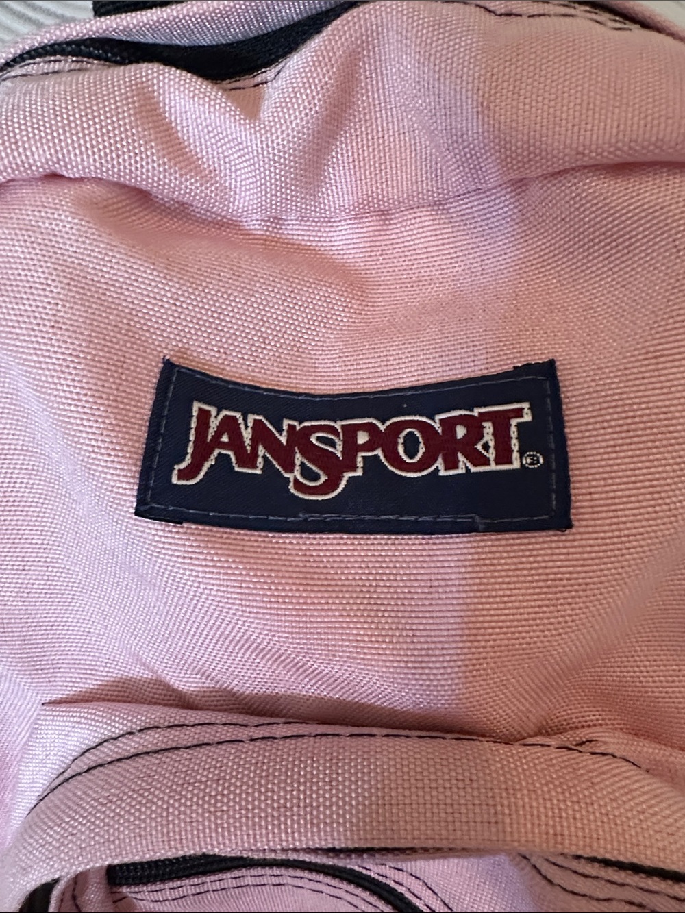 Jansport Light Pink Backpack with Navy Logo Patch